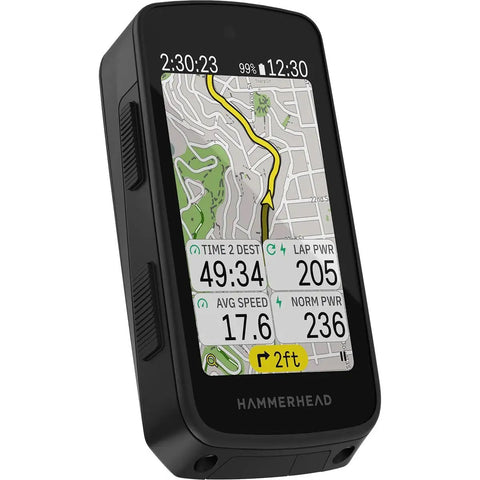 Hammerhead Karoo GPS Bike Computer With 31.8mm Mount System USB-C Charging Cable Quarter-Turn Adapter Lanyard Quick Start Guide And Dope Colorful Smartphone-Style Display showing map and data