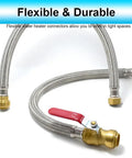 Flexible Water Heater Connector Kit With 24 Inch Stainless Steel Braided Hose And Integrated Three Quarter Inch Ball Valve FIP Push To Connect Brass Fittings For PEX CPVC Copper PE RT No Fuss Easy Install