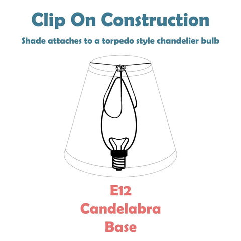 Diagram of clip-on construction for Six Pack Small Hardback Empire Chandelier Clip On Lamp Shade Set White Linen Fabric Brass Fitter.