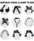All In One Hose Clamp Pliers Set for Auto Maintenance, 15 Piece Tool Kit, various plier types close-up view