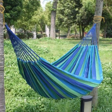 Colorful Cotton Hammock For Outdoors Portable Hanging Bed Hiking Friendly Single Person Garden Swing Canvas Travel Bed Camping