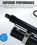 Close-up of Heavy Duty 12V Hydraulic Linear Actuator, showcasing smooth action and low vibration for reliability.