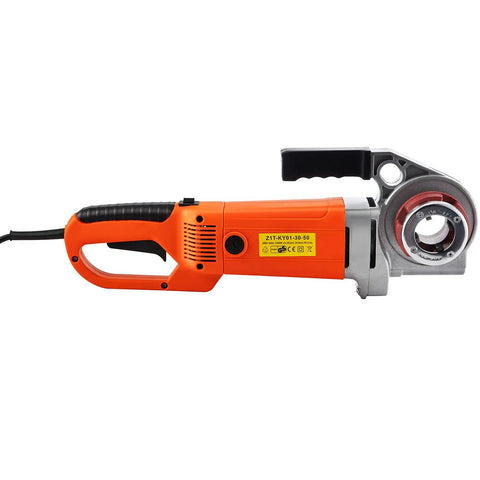 VEVOR 2300W Electric Pipe Threader Machine With Four Dies For 1/2 To 1 1/4 Inch Pipes side view image of handheld tool with copper motor