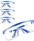 Clear Anti Fog Safety Specs With Protective Goggles For Industrial Use 4 Pack Lightweight blue frames arranged on white background