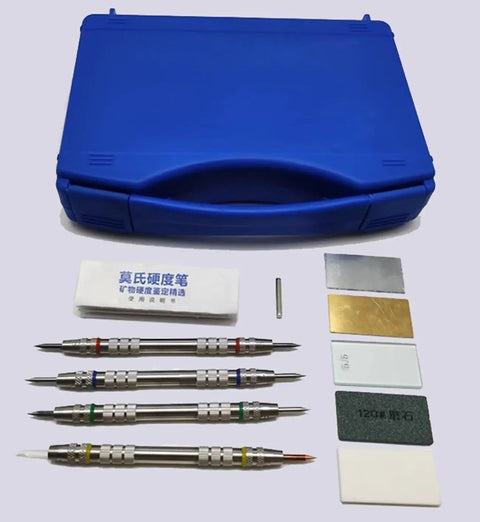Pro Mohs Hardness Test Kit 4 Pack Dual End Scratch Tester Pens 2 9 Range Stainless Steel With Handy Storage Box For Mineral Gemstone Ceramic Tile Floor Checks And DIY Rock Hound Projects, 4 pens and test plates