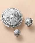 Boss Silver Chrome Furniture Handle Door Knob Set With Brass Round Square Flower Pulls on beige background
