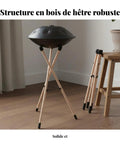 Badass Heavy Duty Portable Foldable Drum Rack Crafted From Premium Beech Wood Tripod Stand with drum on adjustable holder.