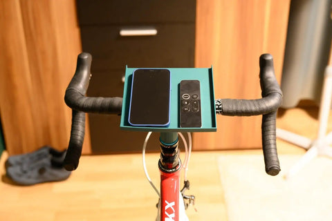 Indoor Bike Trainer Tray With Adjustable Handlebar Mount For Phone Tablet And Snacks Sleek ABS Accessory Holder on handlebars