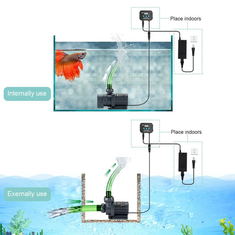 Hygger 800GPH water pump with controller; black submersible pump with green tubing for aquariums and ponds