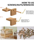 Dark Bronze Hex Socket Head Cap Screw Set With Barrel Nuts And Allen Wrench For Crib Furniture Assembly visible in setup steps.