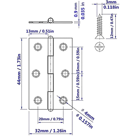 20-piece stainless steel 2-inch folding hinge set for wooden boxes with screws