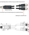 M12 8-Pin A-Code 1-To-2 Y-Splitter Cable Shielded PVC 30cm, diagram showing dimensions and connections for industrial automation.