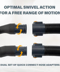 Close-up of 10 Foot Vacuum Hose Kit With 1 Inch And 1 1/2 Inch Quick Change Adapters showing swivel connectors.