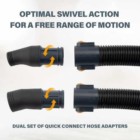Close-up of 10 Foot Vacuum Hose Kit With 1 Inch And 1 1/2 Inch Quick Change Adapters showing swivel connectors.