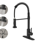 Top Shelf Hella Tough Black Spring Kitchen Faucet Pull Down Sprayer with stainless steel 360 swivel in matte black.