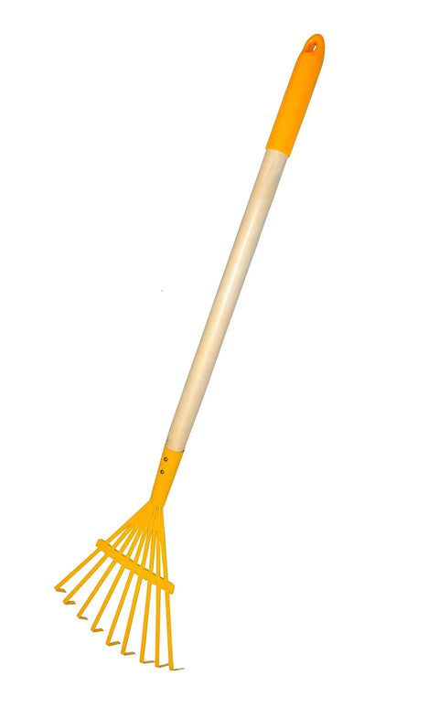 Kids Garden Tool Set 4 Piece Rake Spade Hoe And Leaf Rake With Real Wood Handles And Steel Heads, 27.5 Inch Long, Multicolor