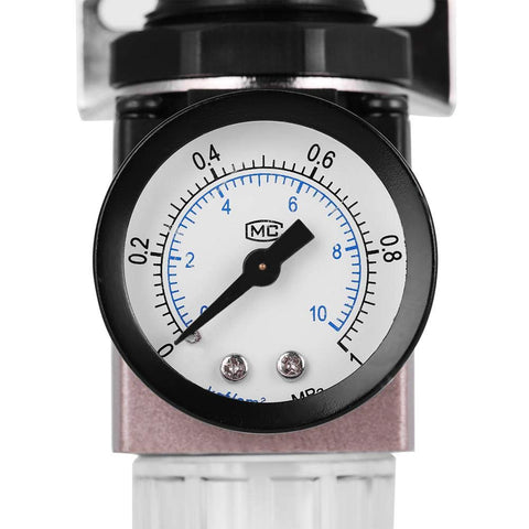Close-up of pressure gauge on Pro Grade Air Filter Regulator AW2000-02 Aluminum Alloy for Pneumatic Systems