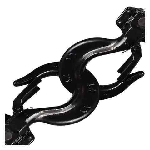 Super Lightweight Aluminum Hand Chain Hoist With Crank For Tight Wire Tensioning and Reliable Manual Lifting Up To 5000 Pounds Capacity close-up of durable black chain hooks.