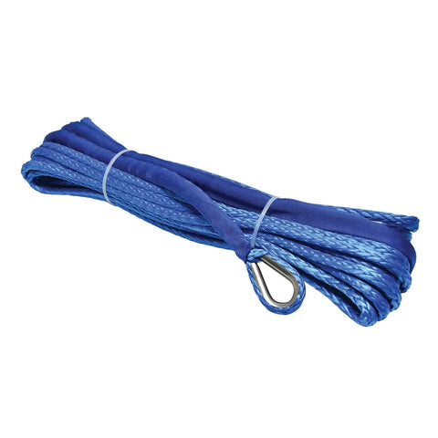 Heavy Duty Synthetic Winch Rope Replacement For S7500 Winches Off Road Ready Recovery Cable coiled with blue material.