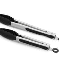 Two Pack Black Kitchen Tongs Set Pro Grade Silicone BPA Free Nonstick Stainless Steel BBQ Grilling Tongs with Locking Mechanism