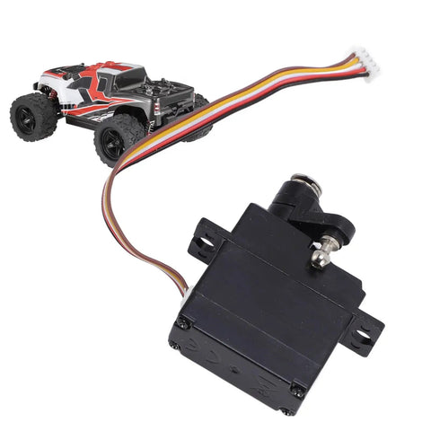 Premium Five Wire RC Servo Motor Serving Up Smooth Operator Handling And Straight Talk Precision For 1/18 Scale Rigs with wires and car.