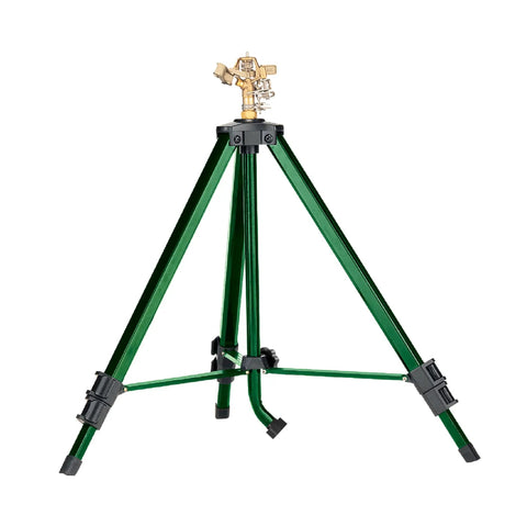 Beefed Up Brass Impact Sprinkler With Adjustable Metal Tripod, 1/2 Inch Head, 360 Degree Coverage, heavy-duty lawn irrigation