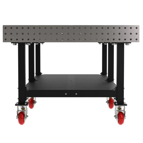 Heavy Duty Welding Fixture Table 96X48X36 Steel Workhorse With Built In Shelf Precision Laser Grid rolling shop bench on casters.