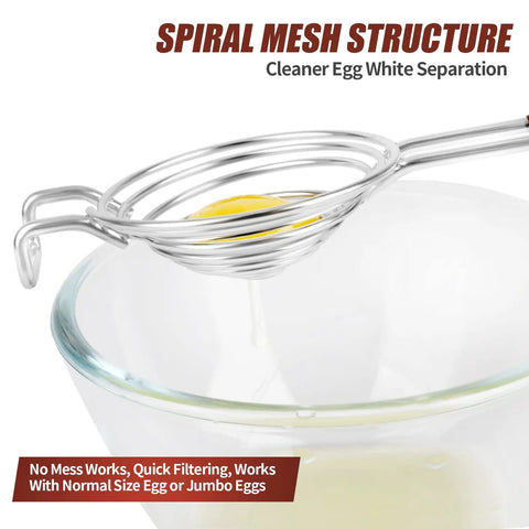 Egg Separator Spiral Tool For Yolk And White Kitchen Hack Stainless Steel Dishwasher Safe Extra Long Handle Works With XL Jumbo Eggs
