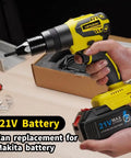 Hifeson 21V Cordless Electric Rivet Gun And Rivet Nut Tool Professional Kit With Batteries And Charger For Auto Body Work Fastener Repair 3/16 Inch To 3/8 Inch Automatic Setting with 21V battery replacement