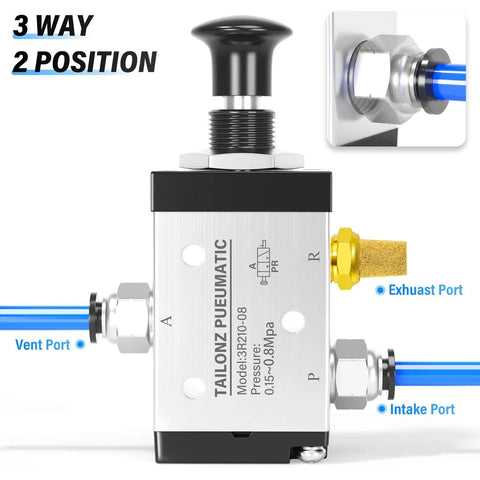 Three Way Two Position Hand Pull Valve One Quarter Inch NPT Air Pneumatic Valve With Pro Grade Manual Push Pull Lever Control Model 3R21008