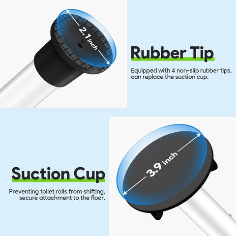 Universal Adjustable Toilet Safety Rail Rock Solid Stand Alone Bathroom Assist Handle rubber tip and suction cup details