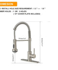 Brushed Nickel Pull Down Kitchen Faucet With Two Function Sprayer, Stream And Spray, 360 Degree Swivel, High Arc Spout, Dimensions Shown