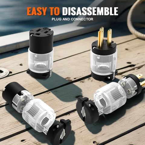 Lighted Plug And Connector Set For 15 Amp 125 Volt Power NEMA 5 15P And 5 15C Straight Blade Male To Female Replacement Cord Outlet Connector With Heavy Duty Construction And See Through Wiring Block