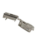 106 Degree Soft Close Cabinet Hinge With 9/16 Inch Overlay, Screw On Mount, Silentia Style, Nickel Finish, side view.