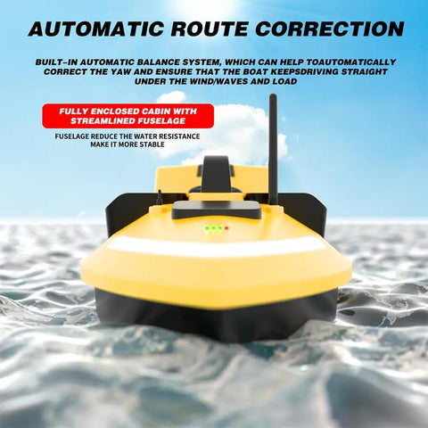 Glow In The Dark RC Bait Boat With GPS Autopilot Dual Motors 12000mAh Battery Long Range 546 Yards Triple Bin 4.4 Lbs Capacity