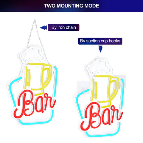 Neon Bar Sign For Home Bar With Adjustable Brightness LED Beer Sign USB Powered Wall Decor For Parties And Hangouts Perfect For Kitchen Nook Or Man Cave Vibe And Easy USB Powered Dimmable Setup For Any Party two mounting options