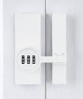 Keyless 3 Digit Mechanical Password Lock For Cabinets And Barn Doors 180 Degree Flip Latch installed on a white cabinet