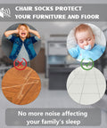 Chair socks protecting floors and furniture, reducing noise, show benefits for family sleep in living space.