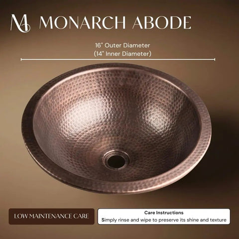16 Inch Rotunda Copper Vanity Sink Hand Hammered Dual Mount Undermount Or Drop In For Bathroom Countertop