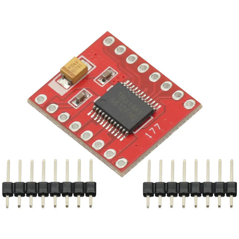 Red circuit board of Three Pack Dual DC Motor Driver Module With 1.2A Continuous And 3.2A Peak Output Built In Thermal Shutdown And Low Voltage Detect