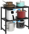Expandable 2 Tier Metal Storage Shelves With 150 Lbs Capacity Heavy Duty Organizer for kitchen pantry showing pots and appliances