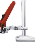 Hold Down Table Clamp 200 120 Mm Tilting And Height Adjustable For Drilling And Lightweight Milling 10000 N Clamp Force Grey Red Heavy Duty Workbench Clamp For Rock Solid Fixturing, red lever, silver base