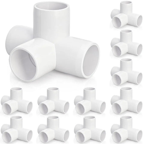 12 Pack 1 Inch PVC Pipe Fittings 4 Way Elbow Corner Side Outlet Tee Fitting Heavy Duty Furniture Grade Connectors