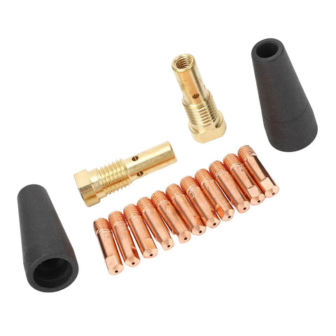 Gasless Flux Core Nozzle Tips Kit For Mig Welders, 15 Piece Set With 0.039 Inch Electrodes, 2 Nozzles, 2 Brass Diffusers, 11 Copper Tips