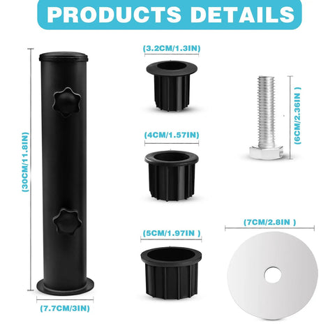 Heavy Duty Umbrella Pole Replacement Mount For Metal Deck Outdoor Holder With Universal Tube Bracket and sleeves sizes shown