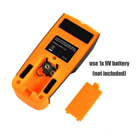 Built Tough 3 In 1 Wall Scanner And Stud Finder Including Metal Detector And Live Wire Voltage Alert For Fast Positioning Of Hidden Joists And Smooth Weekend Project Fixes In Orange, showing the 9V battery compartment.