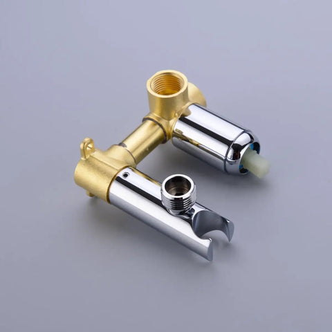 Concealed Wall Mount Hot And Cold Bidet Spray Set With Brass Mixer Valve Chrome Handheld Sprayer Shattaf 47 Inch Stainless Steel Hose EPDM Nylon Inner Standard One Half Inch NPT Connector DIY Ready showing brass mixer valve detail