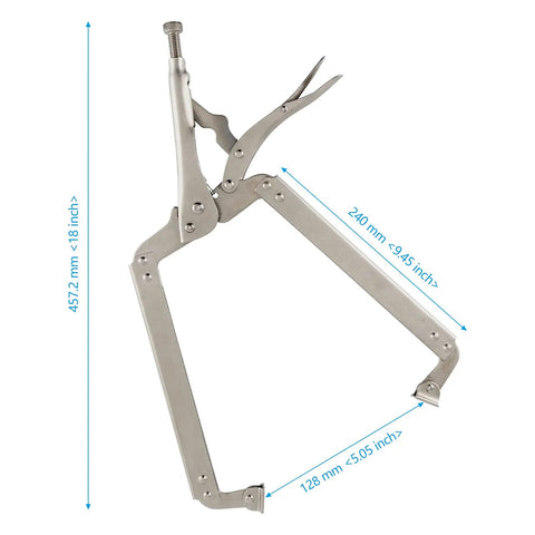 Two Pack 18 Inch C Clamp Locking Pliers With Swivel Pads for welding and woodworking, built tough heavy duty locking pliers shown open