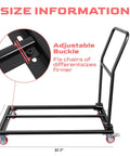 Heavy Duty Folding Chair Dolly Holds Up To 1500 Lbs Beefy Steel L Shaped Cart with size dimensions and adjustable buckle detail