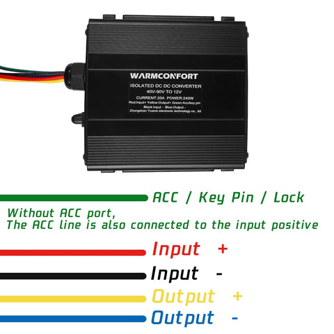 40V-90V To 12V Buck Converter 50A Beefy 600W DC-DC Step-Down Regulator For EV Accessories with wiring guide